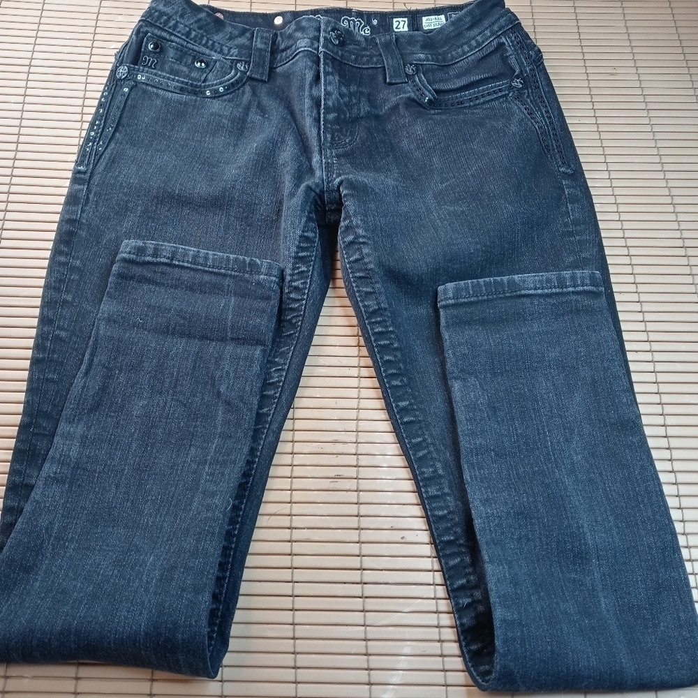 Miss Me women's black jeans mid rise easy skinny. Sz 27x30. Great condition. B10